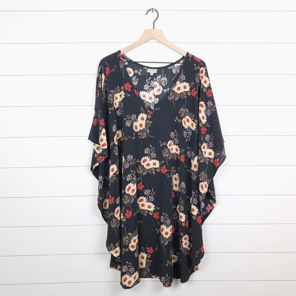 Black Floral V-Neck Tunic Dress